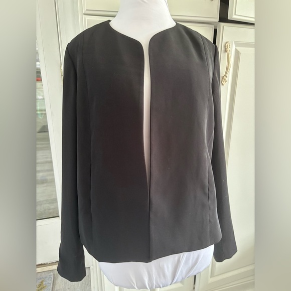 Eileen Fisher Black Open Front Silk blend Lightweight Blazer Fully Lined Sz 8P - Picture 2 of 10